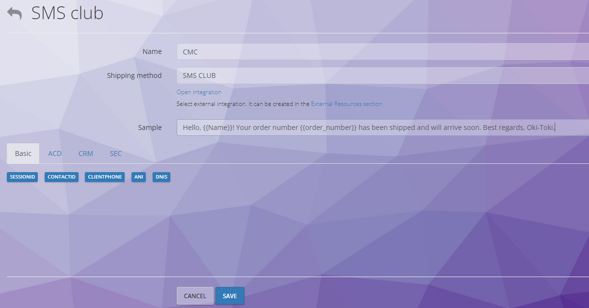 oki-toki’de SMS şablonu örneği