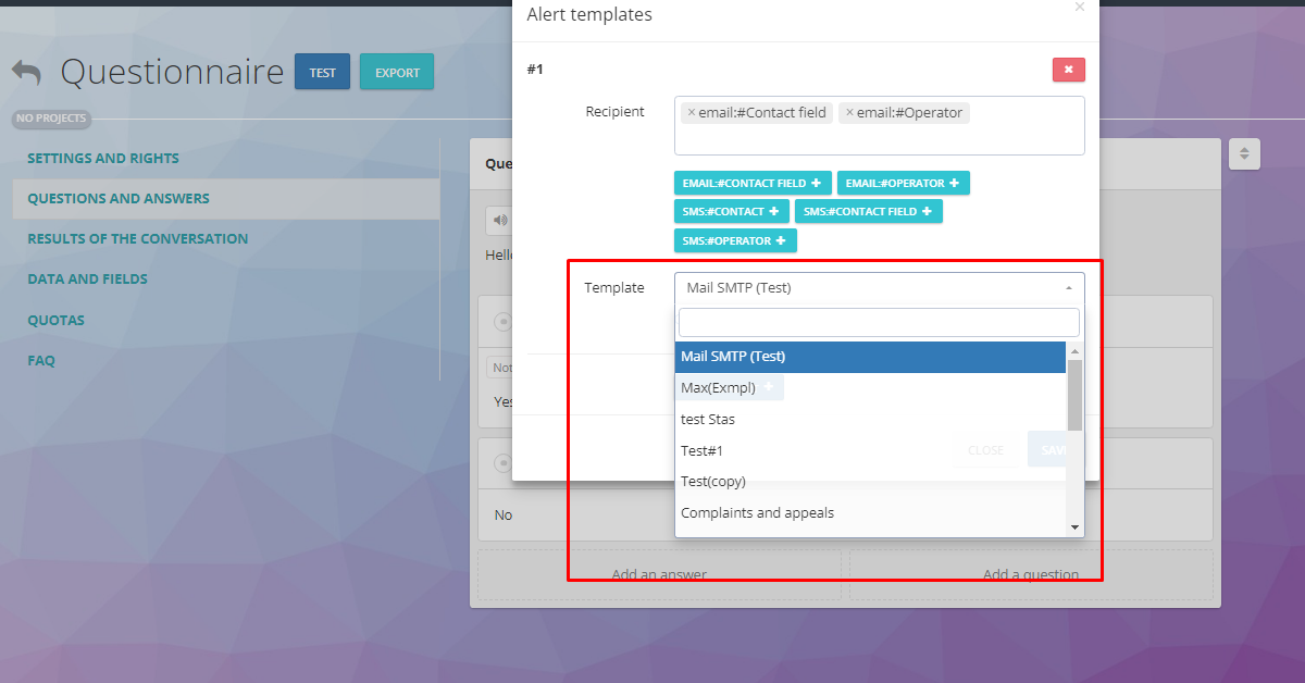 Оки-токи’де e-posta şablonu seçimi