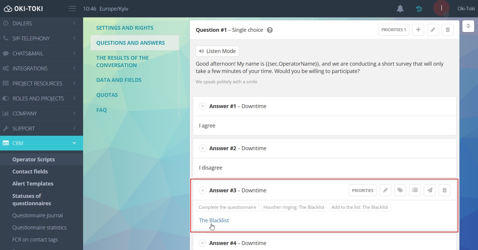 Agent script ayarları