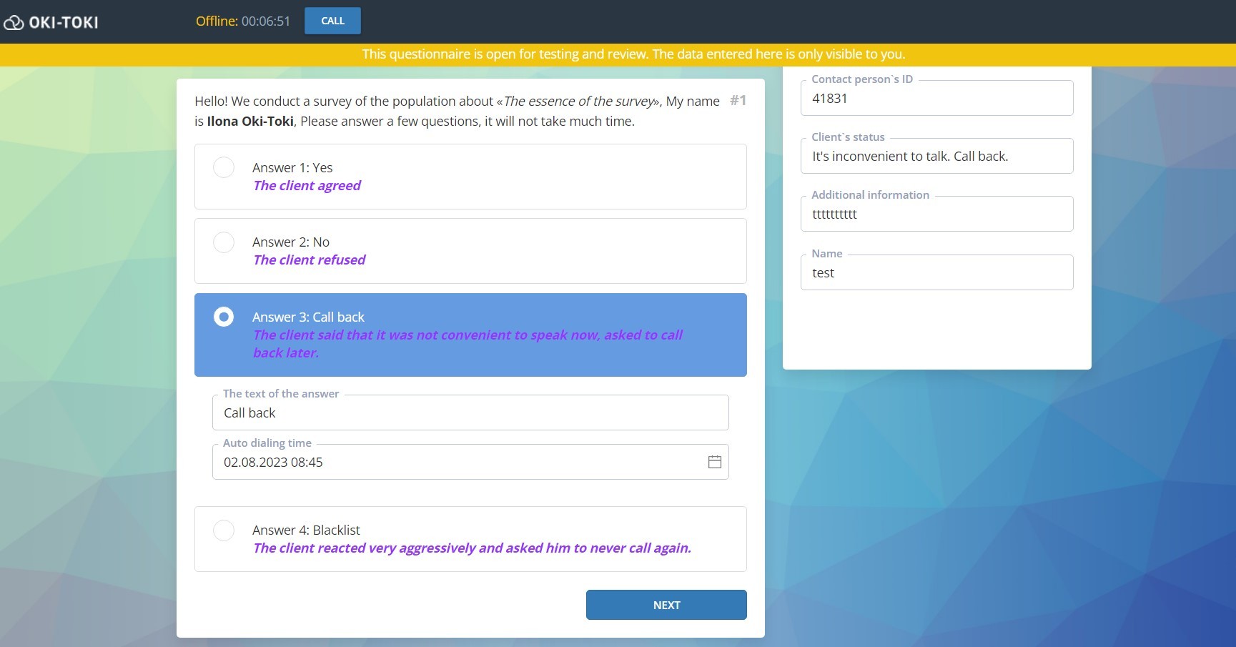 Encuesta de Oki-Toki para realizar encuestas