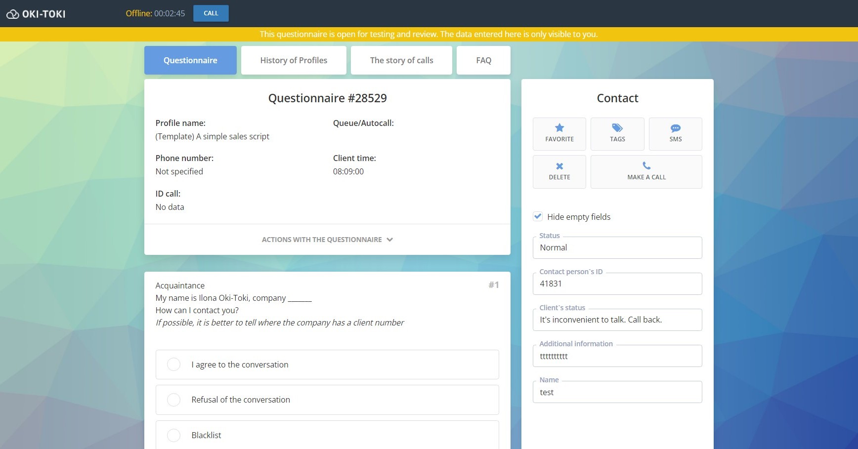 Script de llamada Oki-Toki