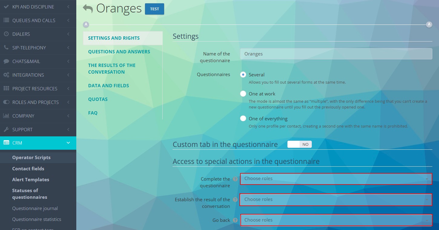 Ankette Özel Haklar İçin Rol Seçimiformulario