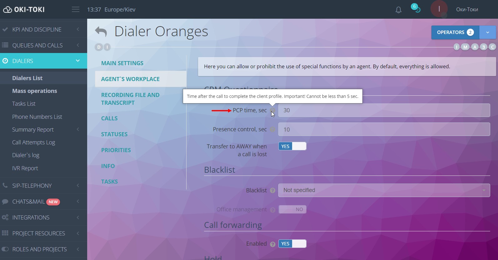 Oki-Toki’de PCP durumunun ayarlanması