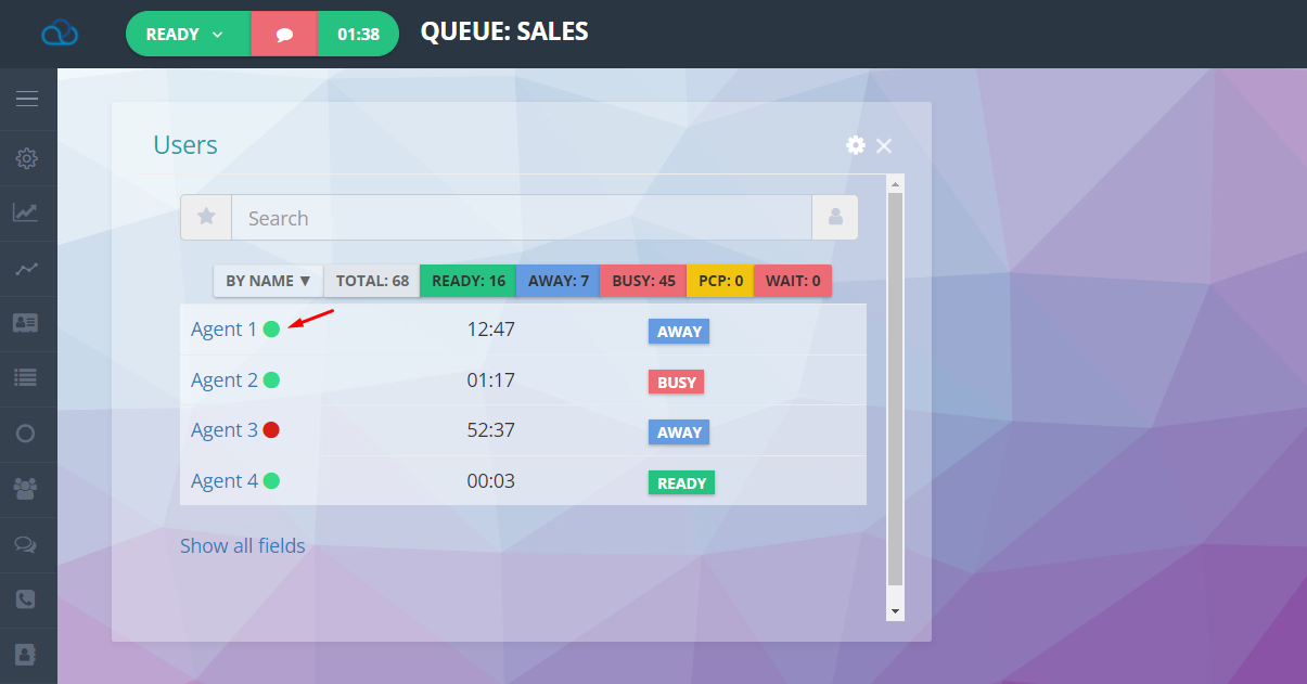Agent gruplarının widget'ta gösterimi
