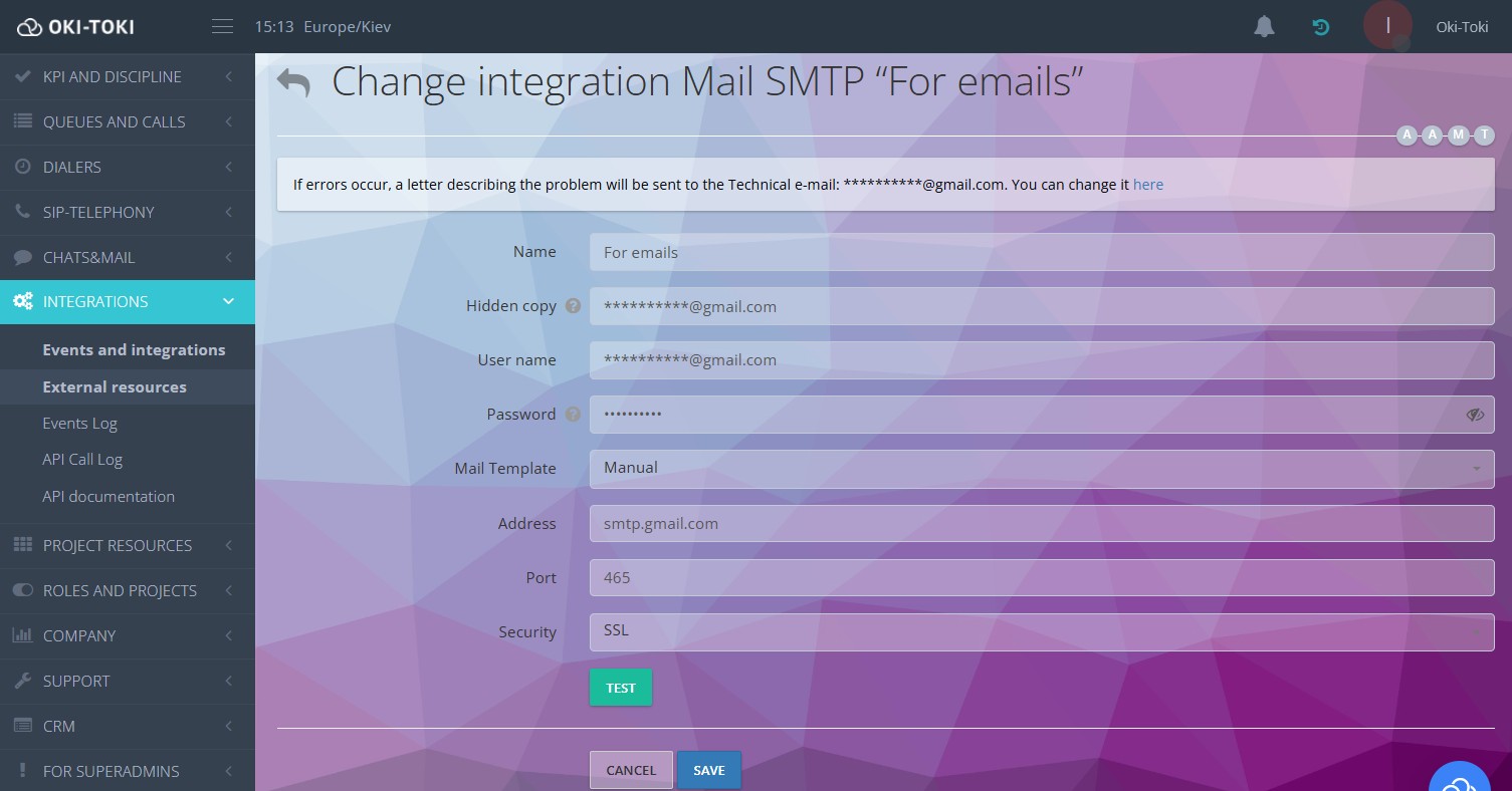 Mail SMTP entegrasyonunun ayarlanması