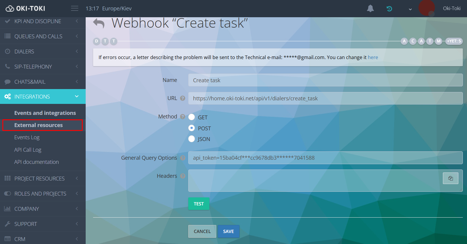 Oki-Toki'de webhook oluşturma