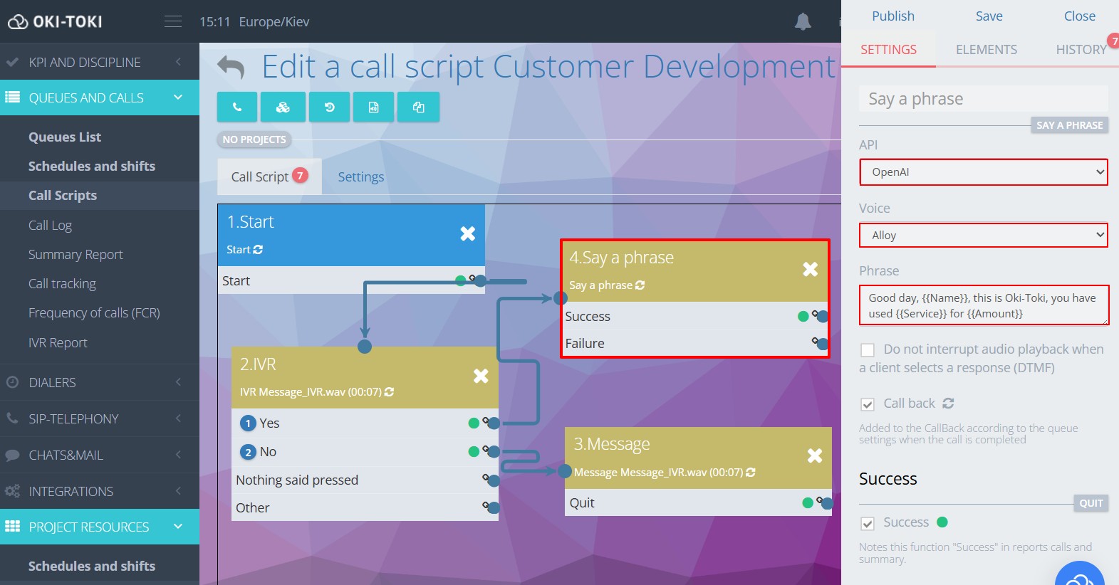 Arama senaryosunda konuşma sentezi