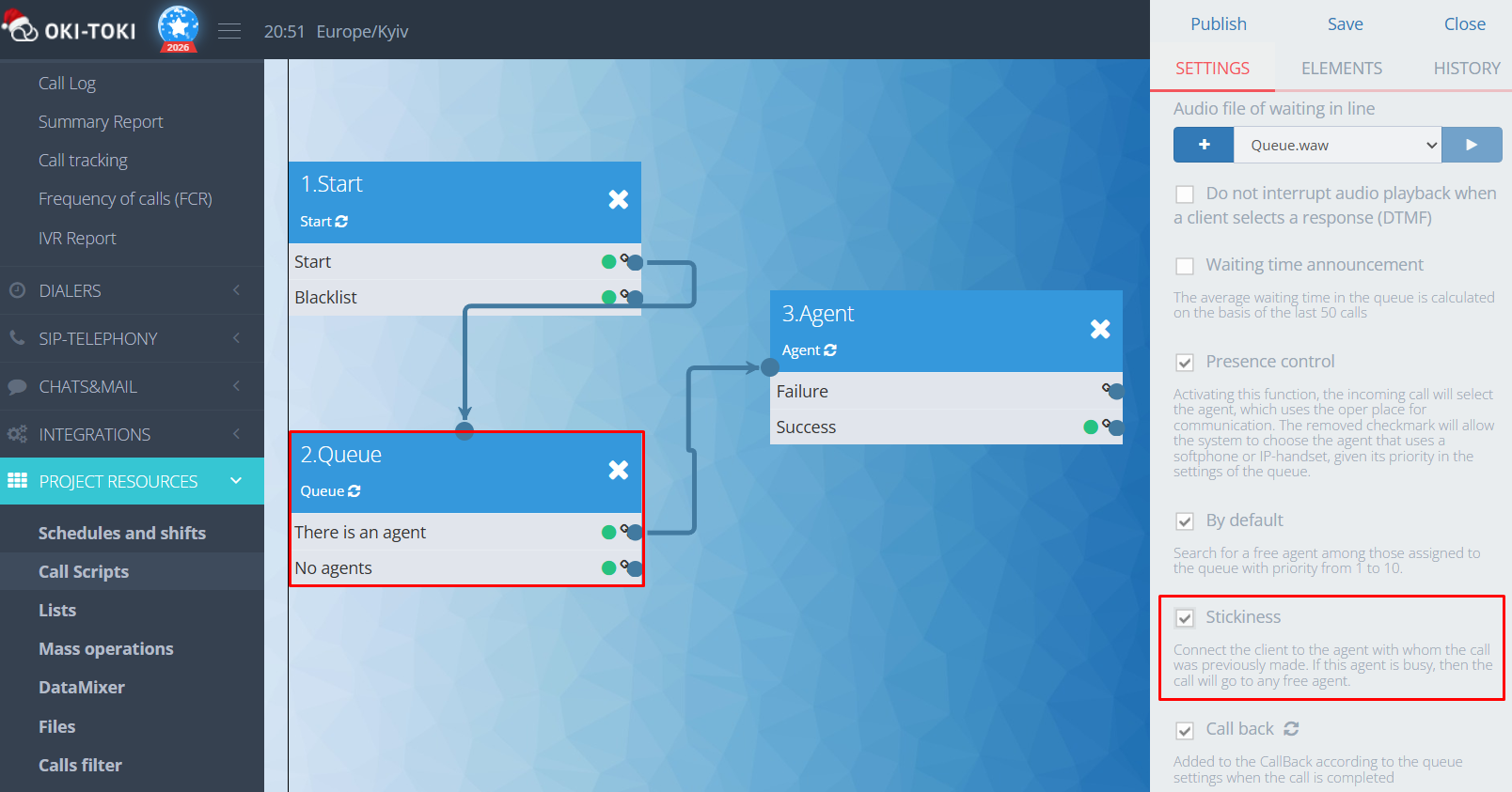 Çağrı script'inde Yapışkanlık