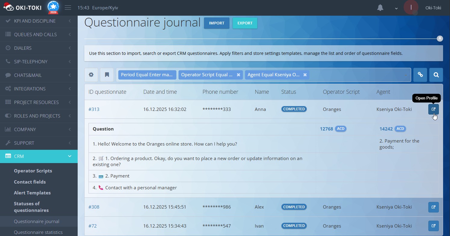 “Anket günlüğü” raporu